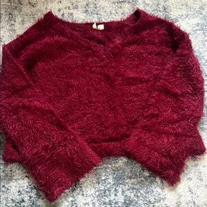 Women's Fuzzy Burgundy Sweater